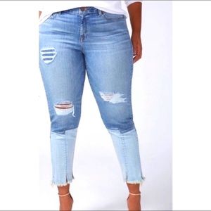 Lane Bryant Girlfriend Distressed Patchwork Ankle Jeans